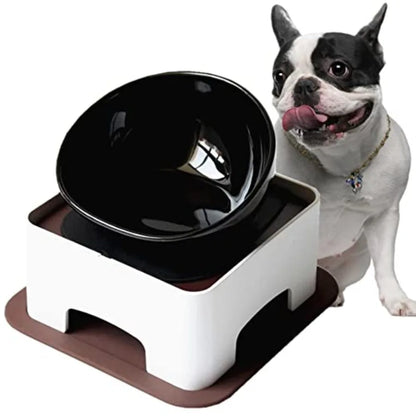Ceramic Bulldog Dog Feeding - Tilted Pet Feeder