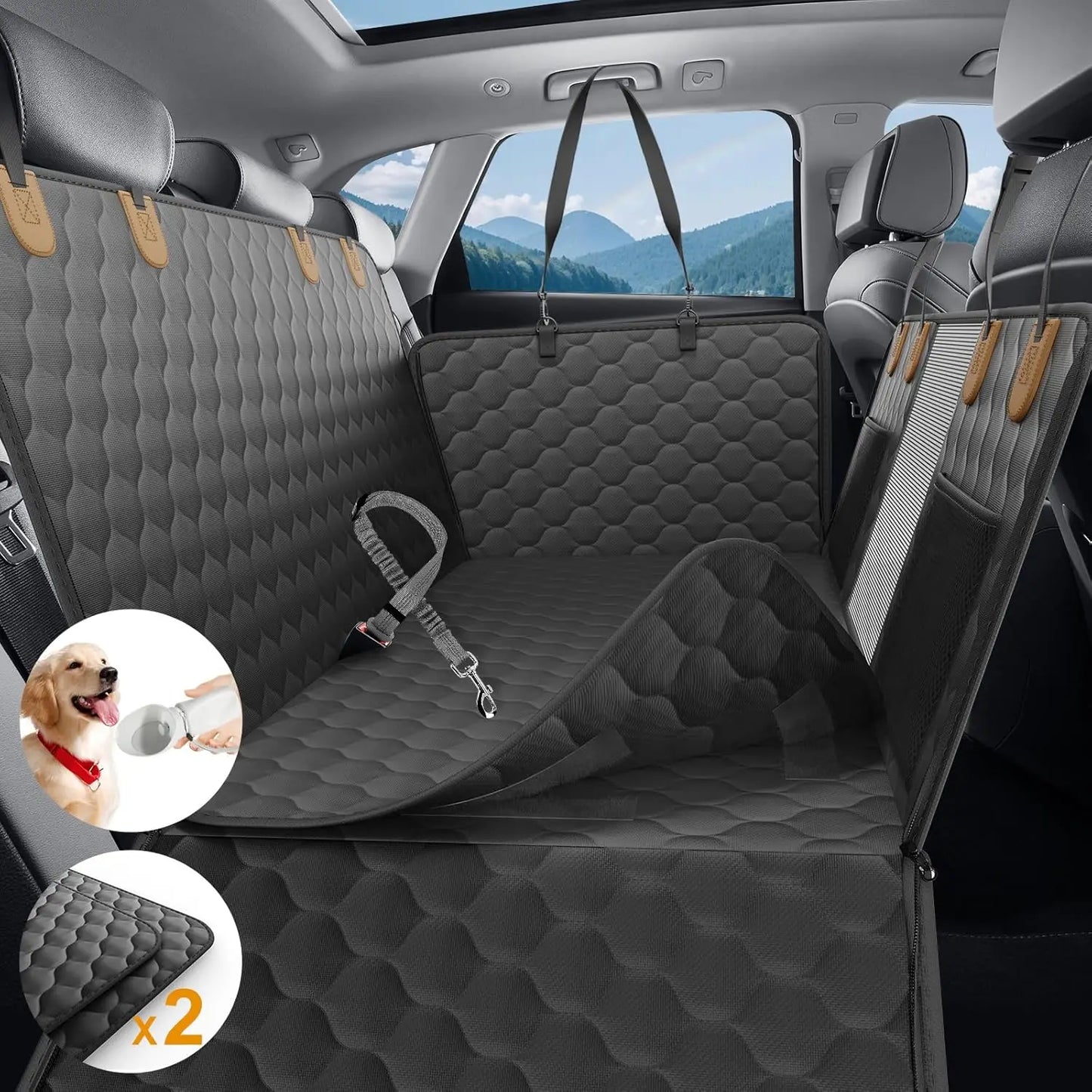 Car Back Seat Dog Cover with Hard Bottom
