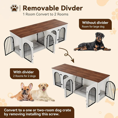 Dog Crate Furniture for 2 Dogs, 71" Dog Kennel