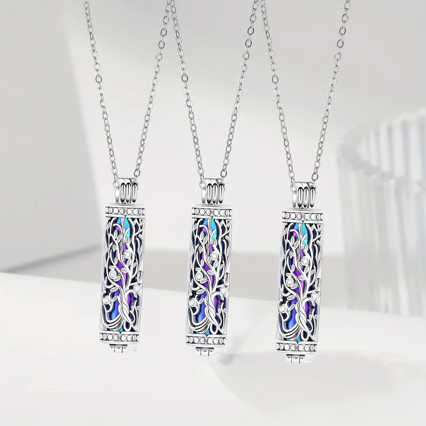 3PCS Cylinder Cremation Jewelry Tree of Life Urn Ashes Necklace for Women Men Cremation Ash Pendant Loved One Memorial Jewelry