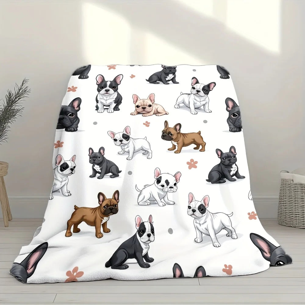 Cartoon French Bulldog Throw Blanket