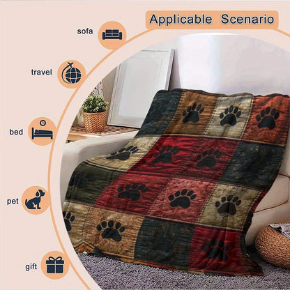 Vintage Dog Paw Patchwork Blanket