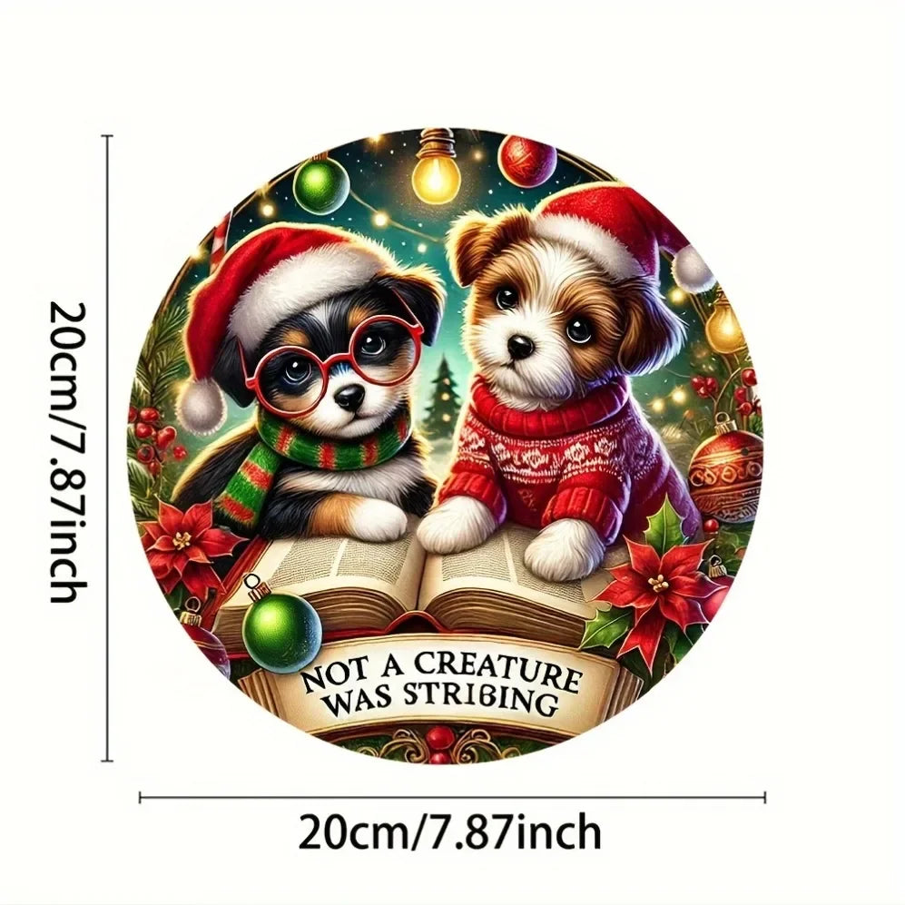 Christmas Eve Metal Sign: Puppy Reading