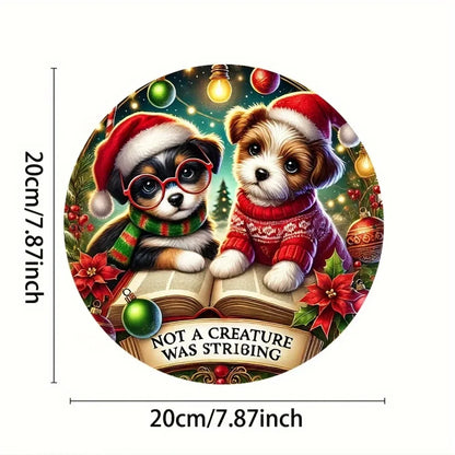 Christmas Eve Metal Sign: Puppy Reading