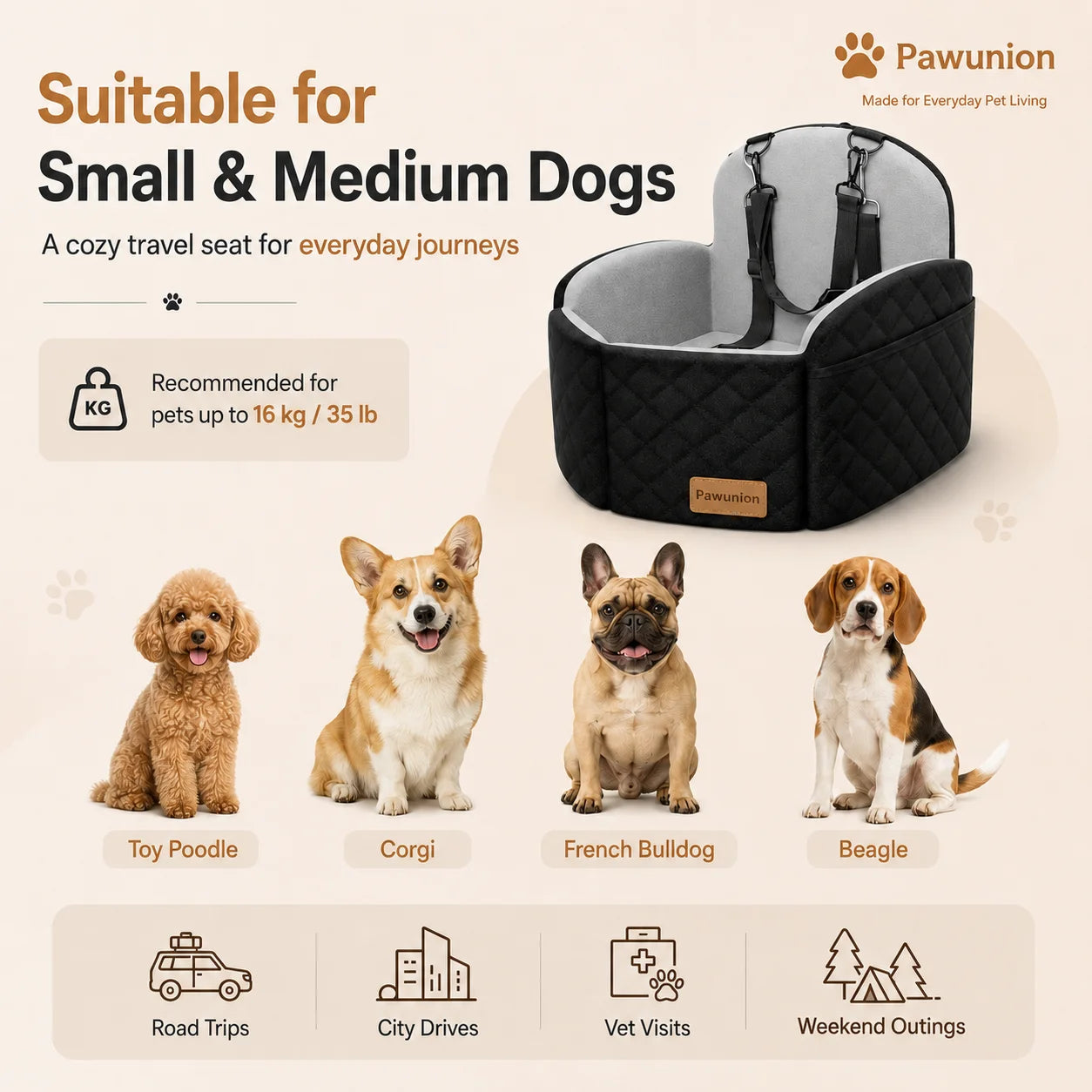 Dog Car Seat for Small/Medium/Large Dogs