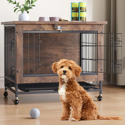 Rustic Crate Furniture with Wheels  Anti-Chew Pet Kennel