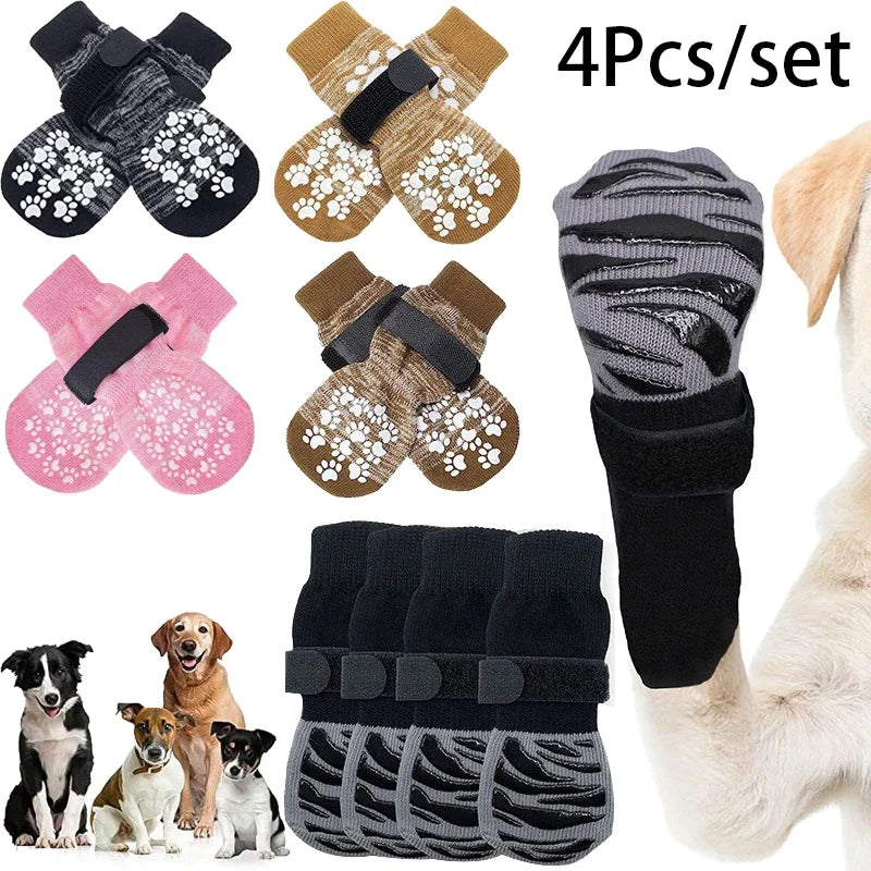 4Pcs/set Anti Slip Dog Socks with Straps