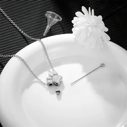 Stainless Steel Openable Paw Print Pet Ashes Urn Necklace
