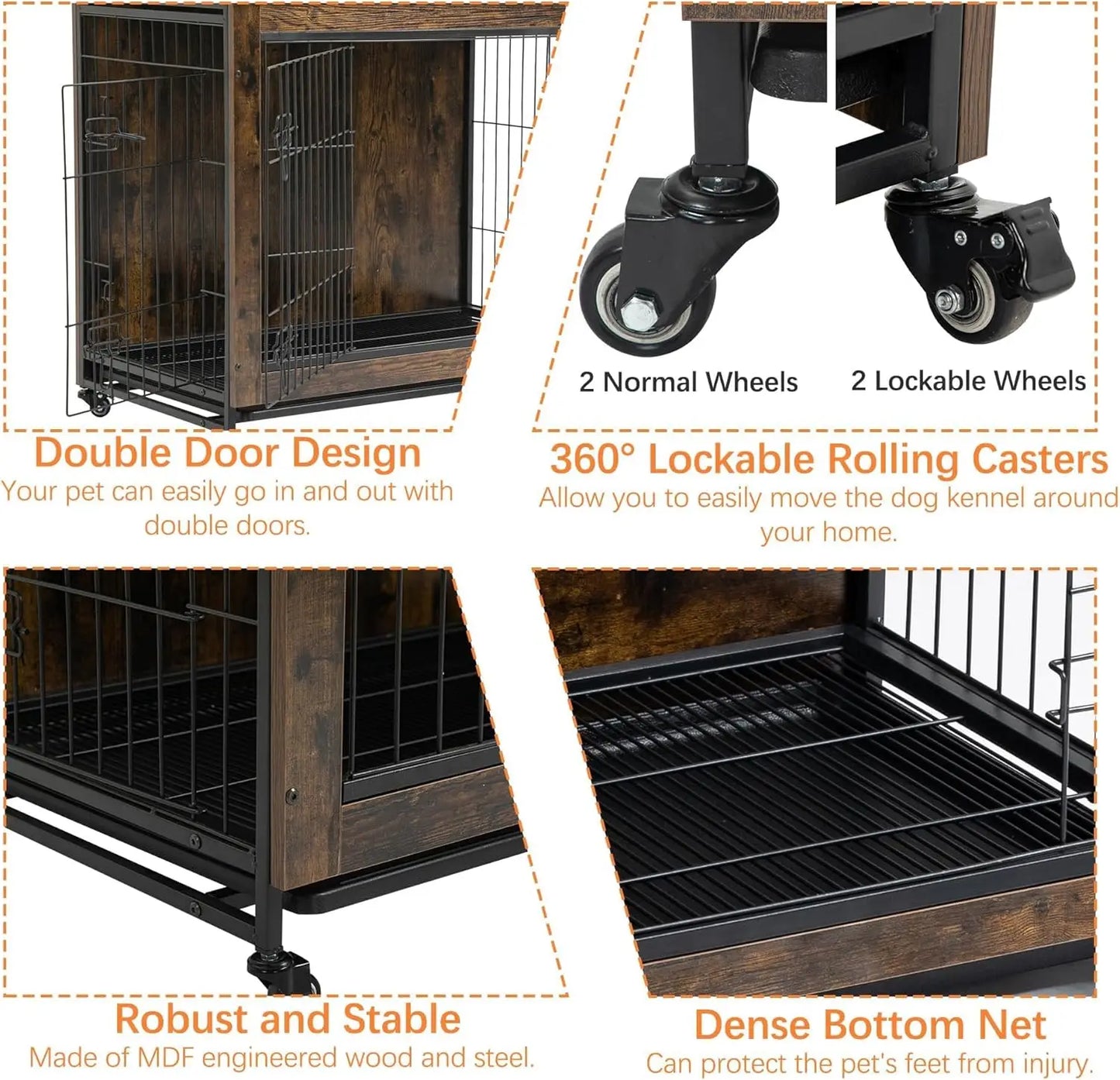 Rustic Crate Furniture with Wheels  Anti-Chew Pet Kennel