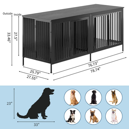 78.74" XL Double Dog Crate Furniture  Removable Divider TV Stand