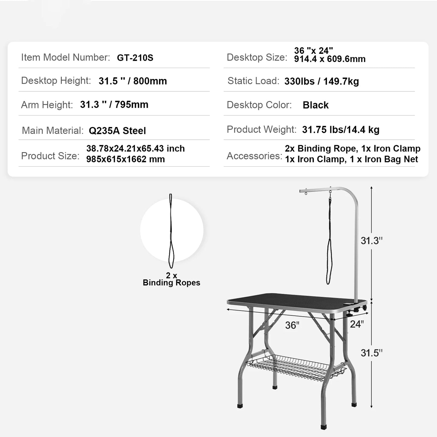 Pet Grooming Table Two Arms w/ Clamp