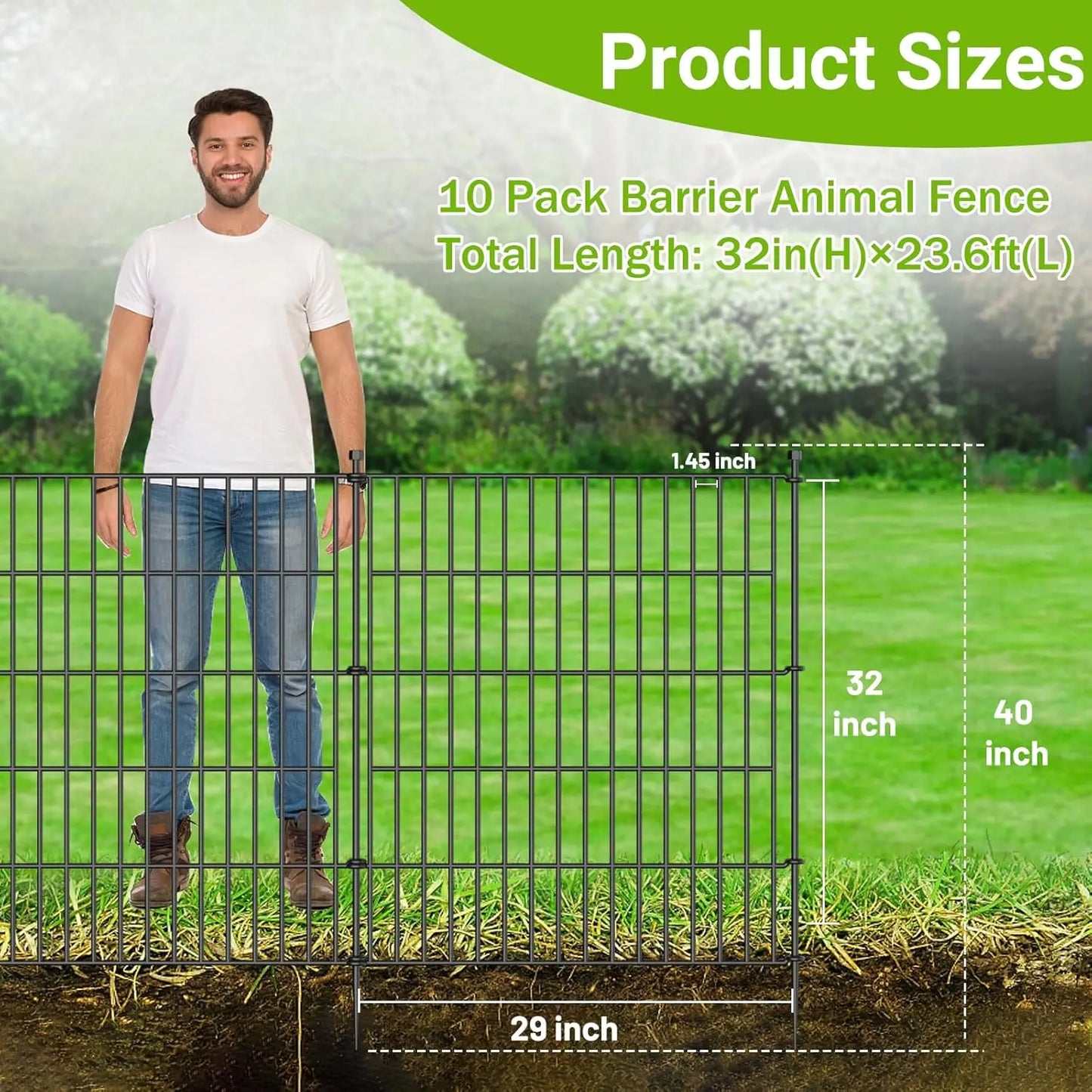 10-Panel No-Dig Metal Garden And Pet Fence