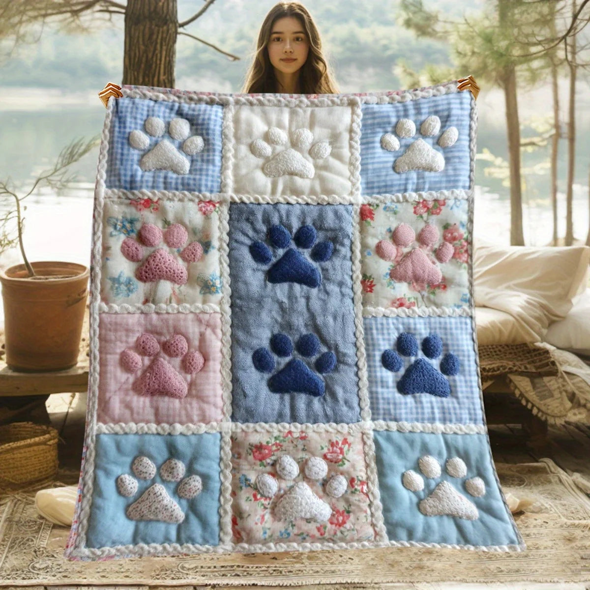 Multi-Color Paw Print Blanket