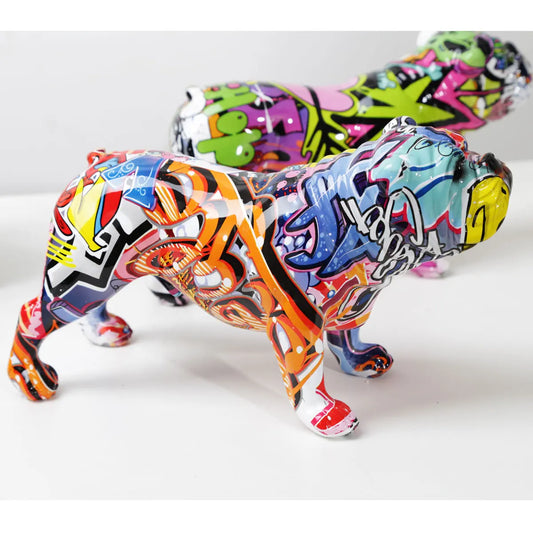 Painted Graffiti Bulldog Statue