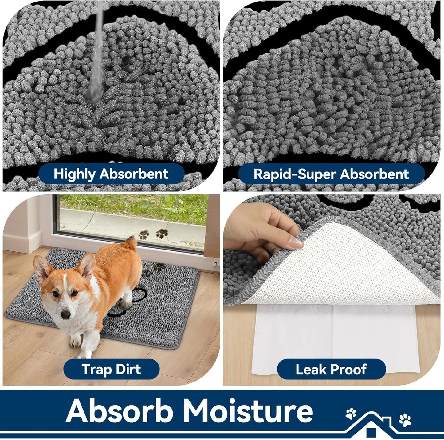 Super Absorbent Dog Door Mat, Moisture Control