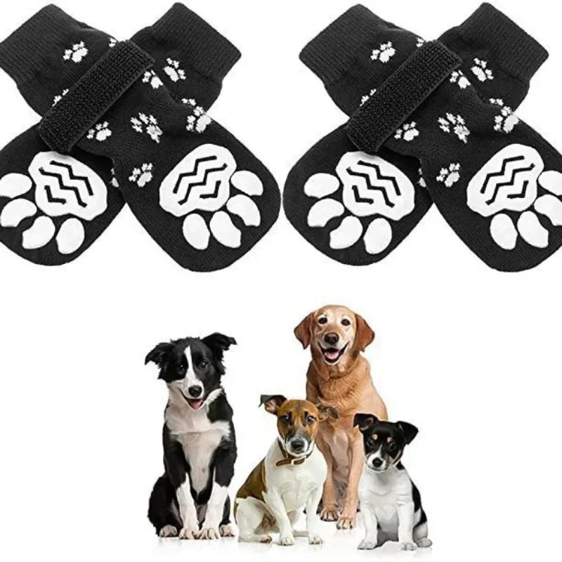 4Pcs/set Anti Slip Dog Socks with Straps
