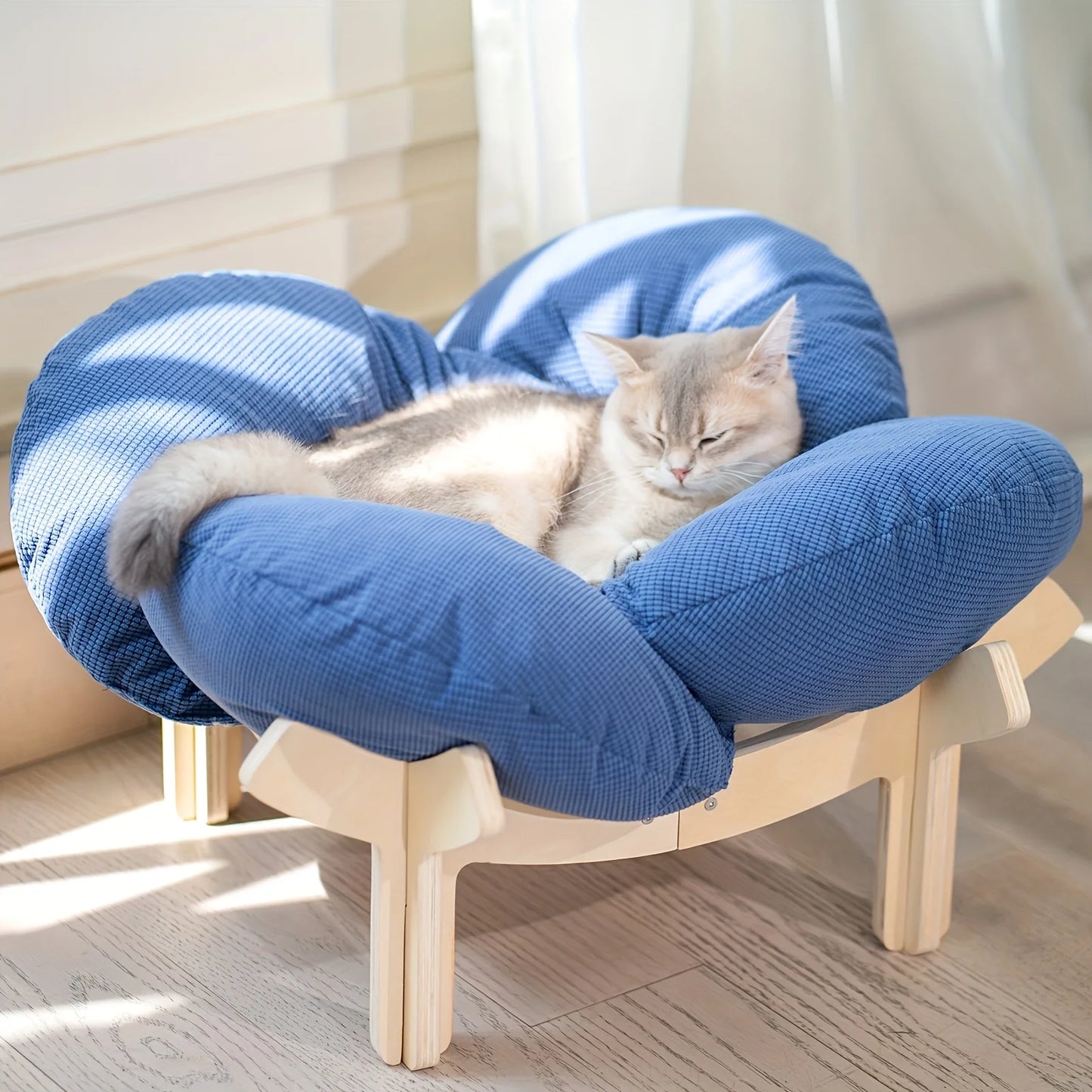 Raised Wooden Cat Bed with a Soft Cushion