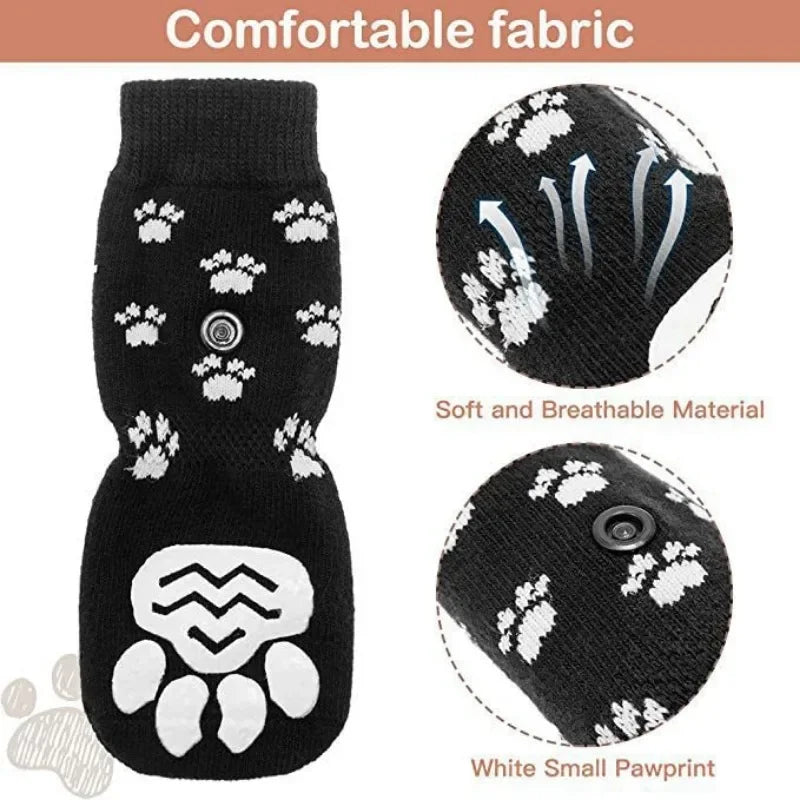4Pcs/set Anti Slip Dog Socks with Straps