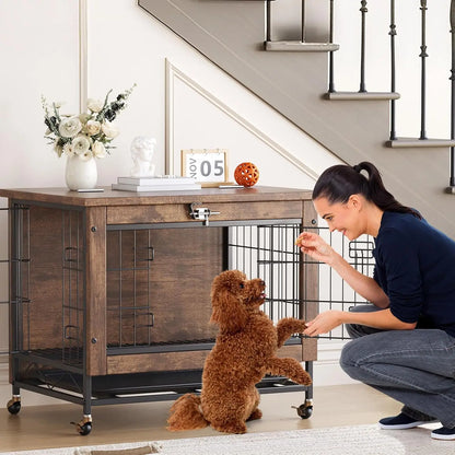 Rustic Crate Furniture with Wheels  Anti-Chew Pet Kennel
