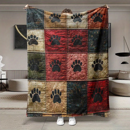 Vintage Dog Paw Patchwork Blanket