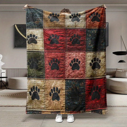 Vintage Dog Paw Patchwork Blanket