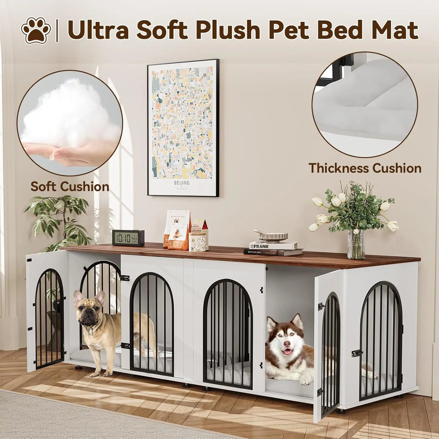 Dog Crate Furniture for 2 Dogs, 71" Dog Kennel