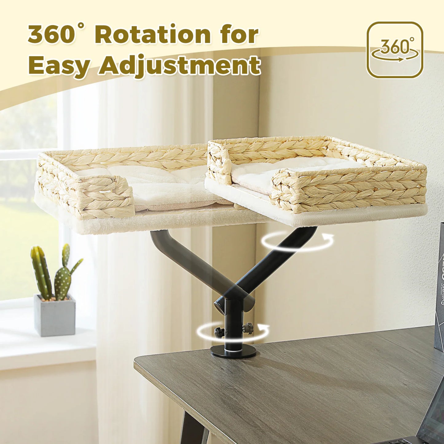 Cat Desk Bed, 360° Rotatable Bed Stand