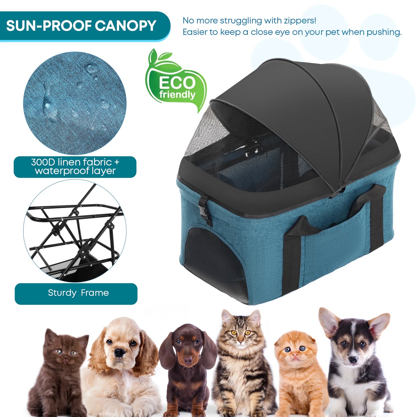 3 in 1 Pet Stroller For Pets, Detachable Carryier