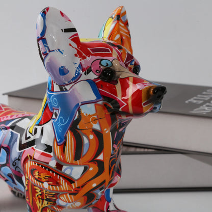 Nordic  Art, Painted Graffiti Corgi Dog Statue