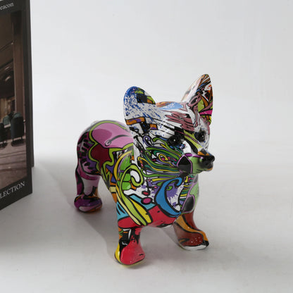 Nordic  Art, Painted Graffiti Corgi Dog Statue