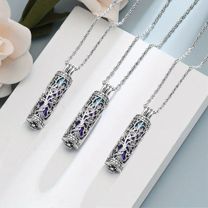 3PCS Cylinder Cremation Jewelry Tree of Life Urn Ashes Necklace for Women Men Cremation Ash Pendant Loved One Memorial Jewelry