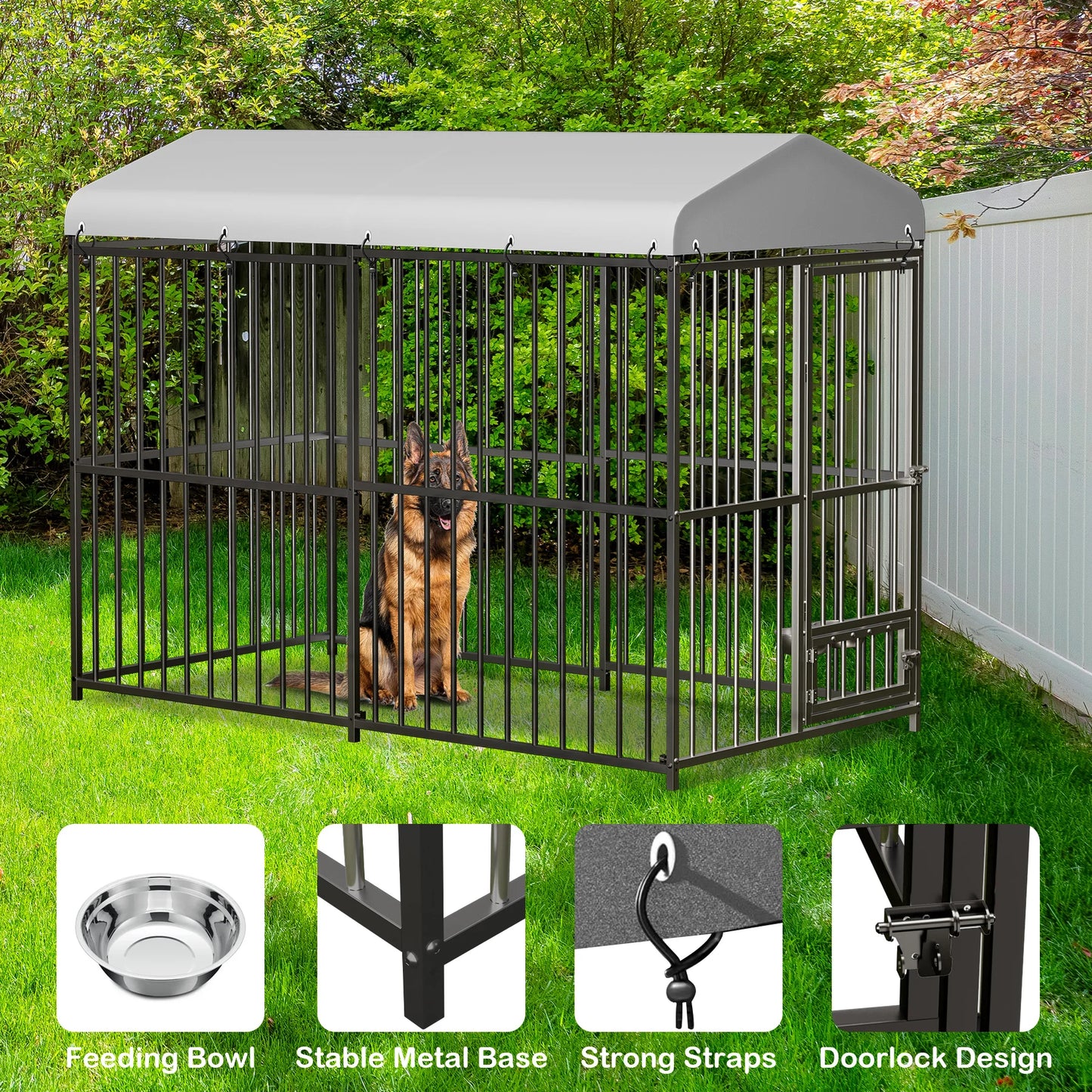 Outdoor Dog Kennel with Roof 8x4x6FT