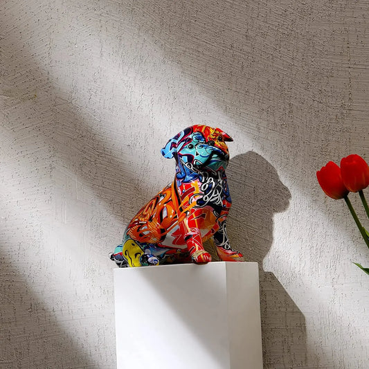 Graffiti Painted Pug Living Dog Statue