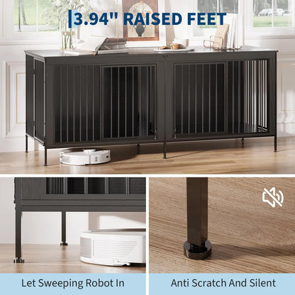 78.74" XL Double Dog Crate Furniture  Removable Divider TV Stand