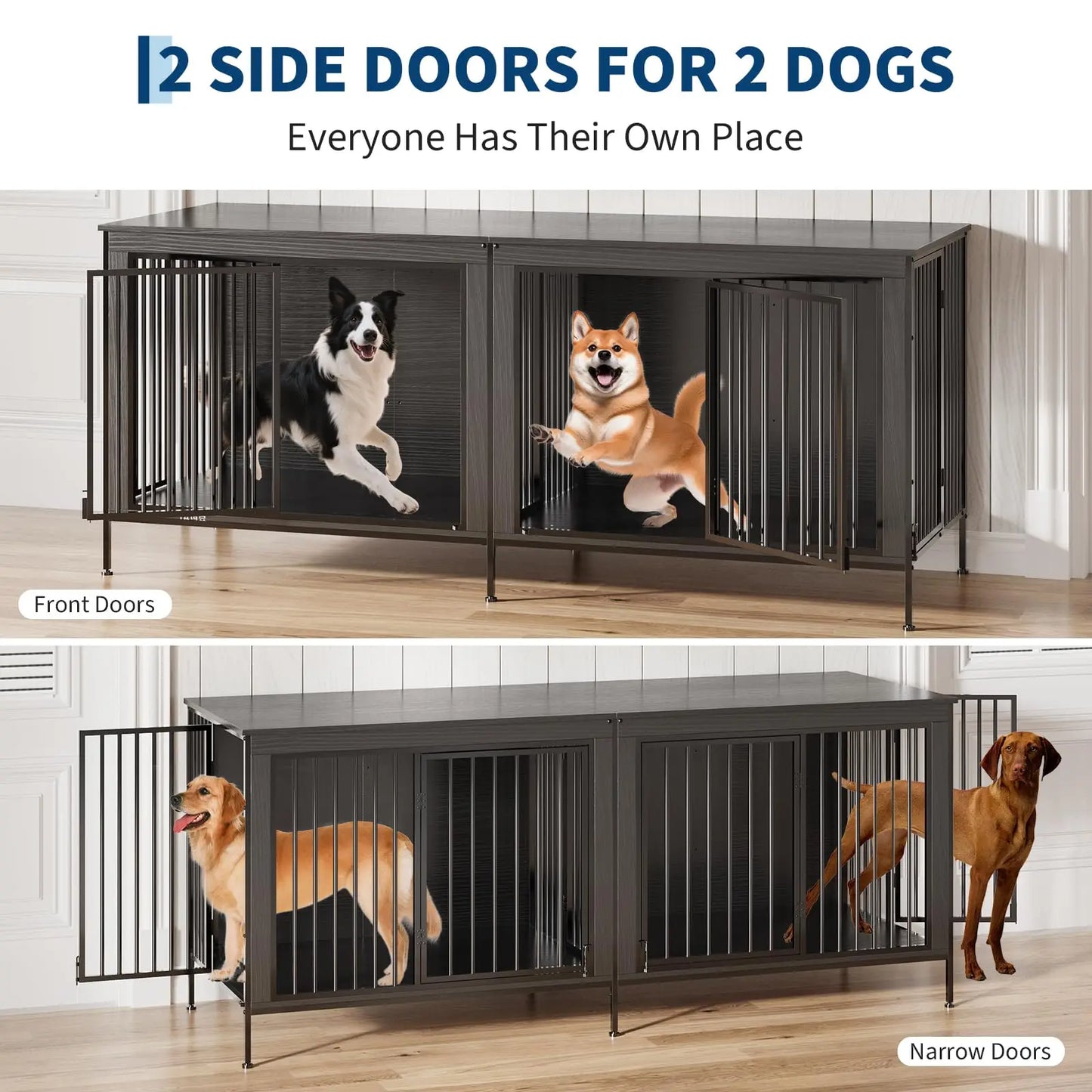 78.74" XL Double Dog Crate Furniture  Removable Divider TV Stand