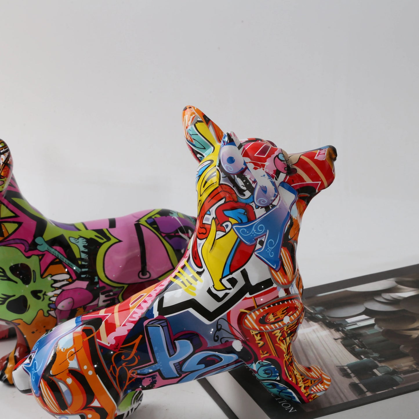 Nordic  Art, Painted Graffiti Corgi Dog Statue