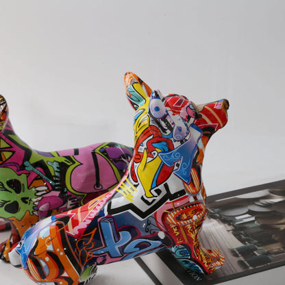 Nordic  Art, Painted Graffiti Corgi Dog Statue