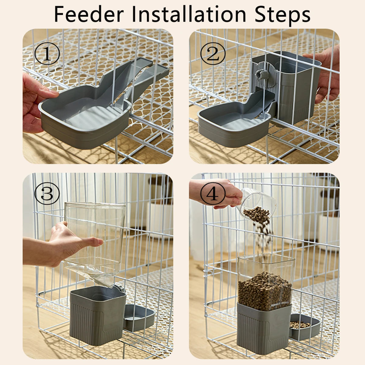 Automatic Pet Feeder Waterer Dog Cat Hanging Cage Bowl