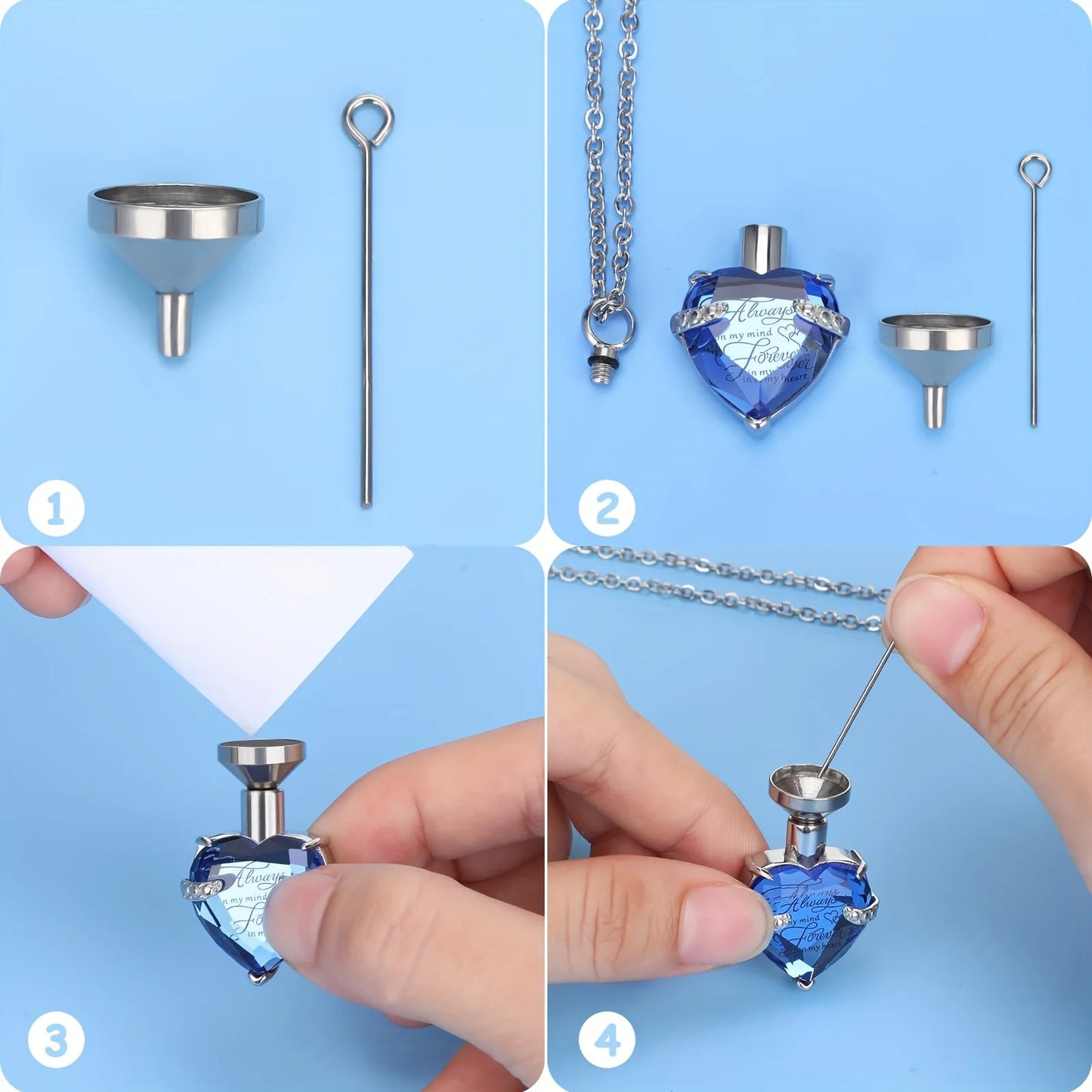 3pcs Cremation Jewelry Heart/Bar/Cylinder Urn Necklaces