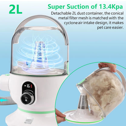 Pet Grooming Kit with 2L Vacuum Suction