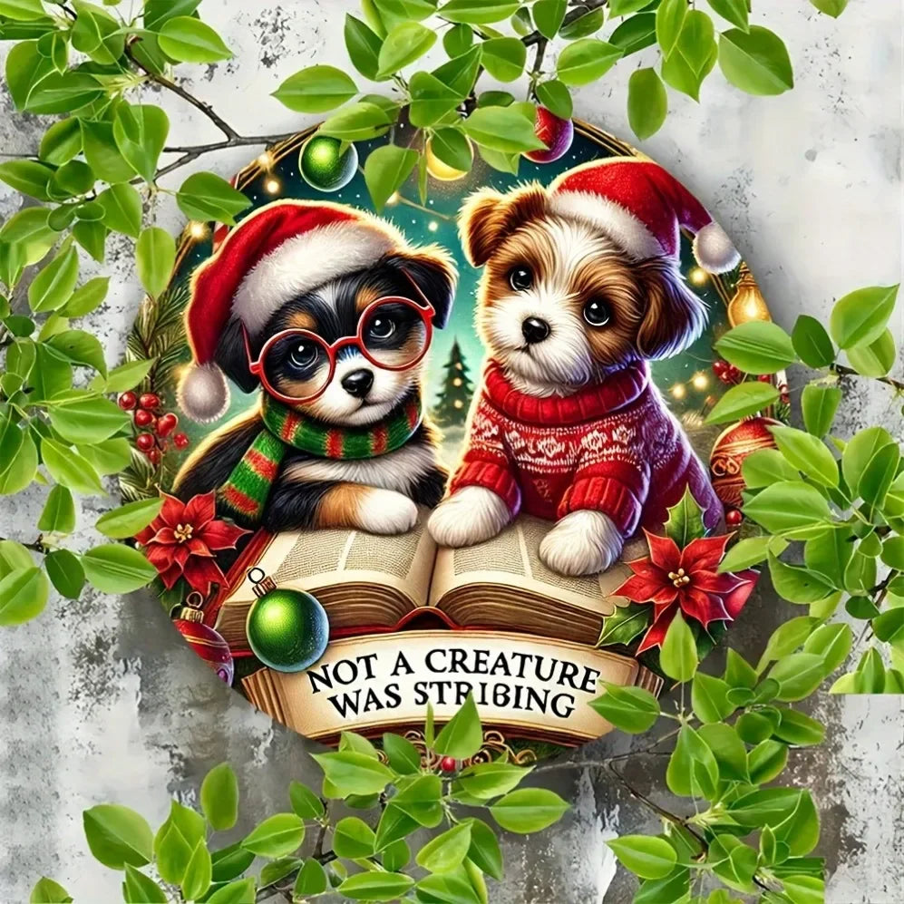 Christmas Eve Metal Sign: Puppy Reading