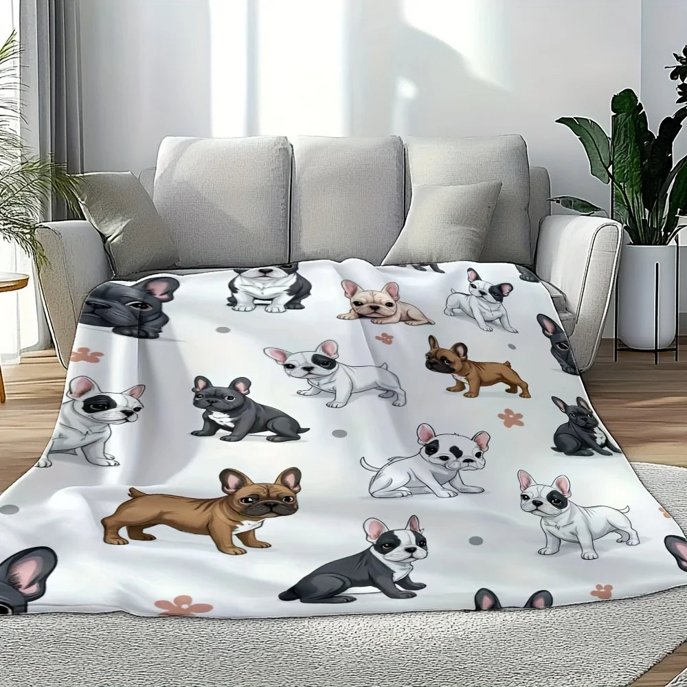 Cartoon French Bulldog Throw Blanket