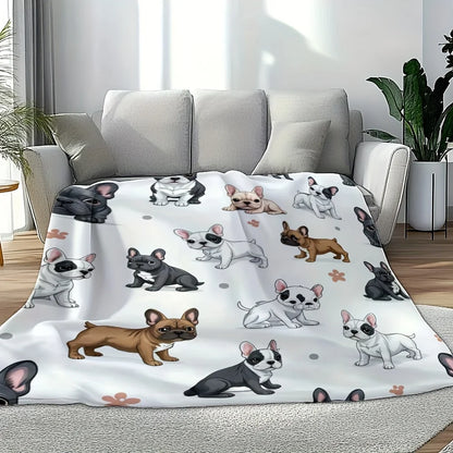 Cartoon French Bulldog Throw Blanket