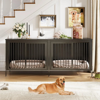 78.74" XL Double Dog Crate Furniture  Removable Divider TV Stand