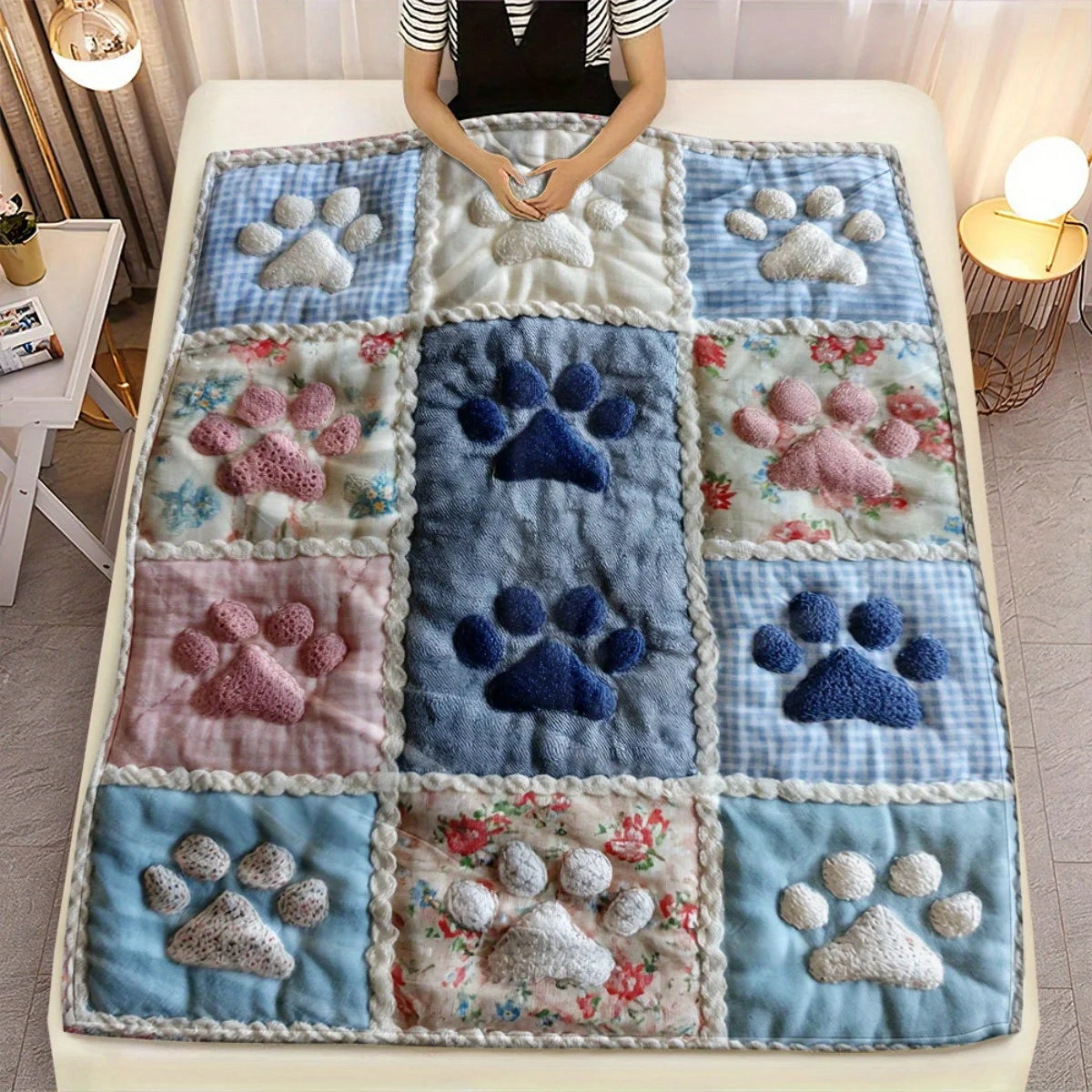 Multi-Color Paw Print Blanket