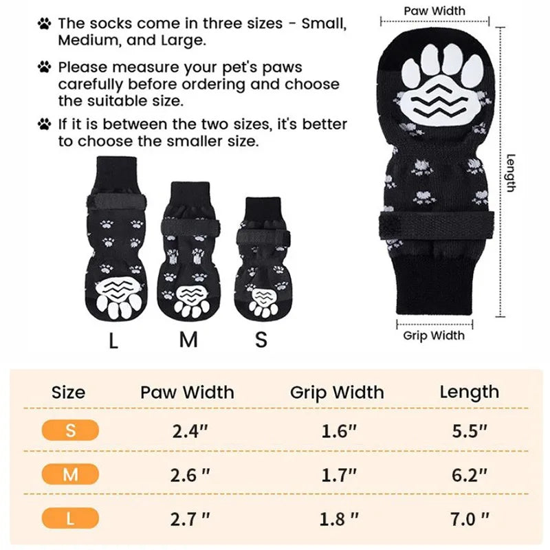 4Pcs/set Anti Slip Dog Socks with Straps