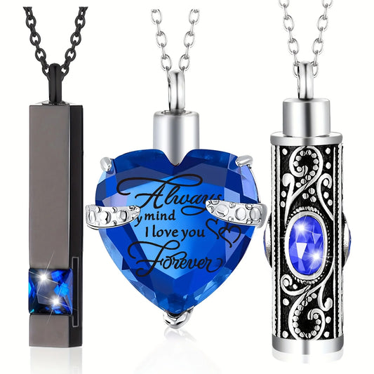 3pcs Cremation Jewelry Heart/Bar/Cylinder Urn Necklaces