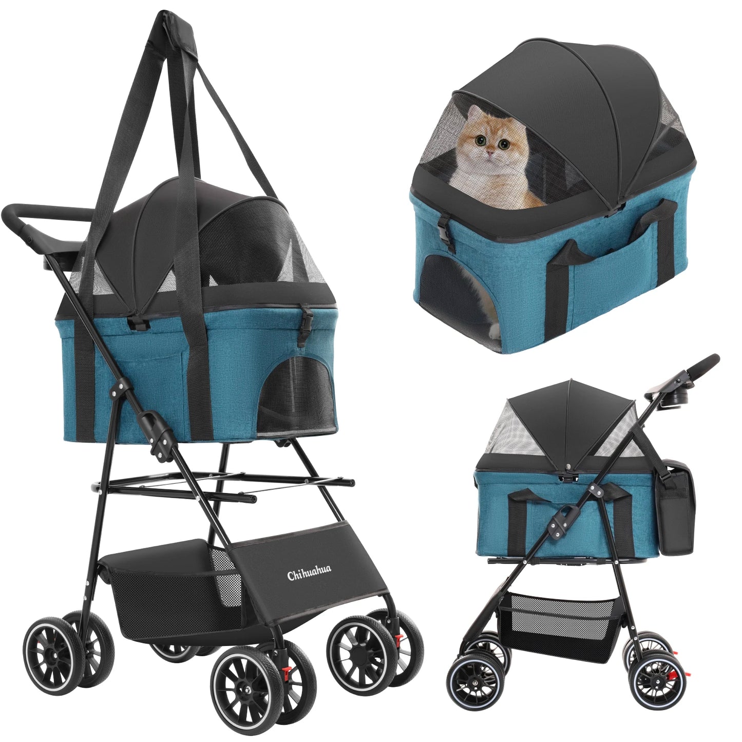 3 in 1 Pet Stroller For Pets, Detachable Carryier
