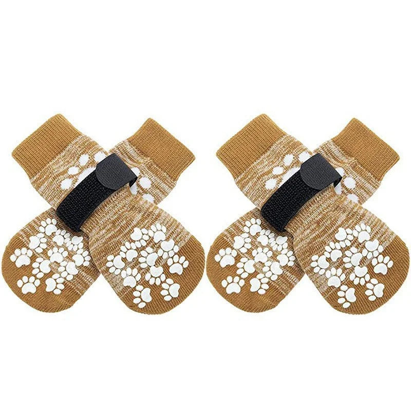 4Pcs/set Anti Slip Dog Socks with Straps