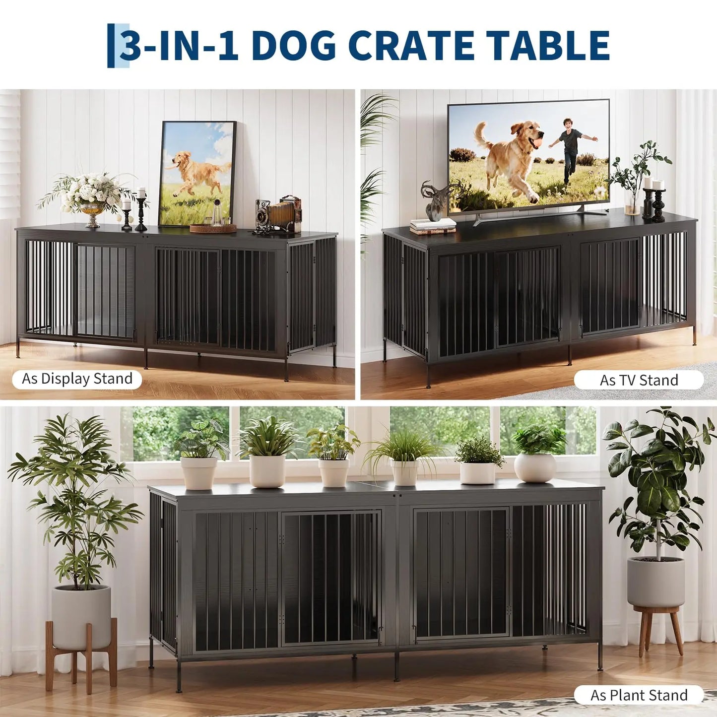 78.74" XL Double Dog Crate Furniture  Removable Divider TV Stand